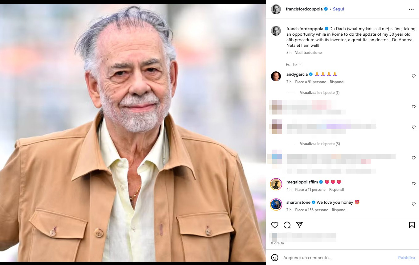 Galleria foto 'Il “lucano” Francis Ford Coppola in ospedale a Roma, sui social rassicura i fan: «Sto bene»' - foto 1