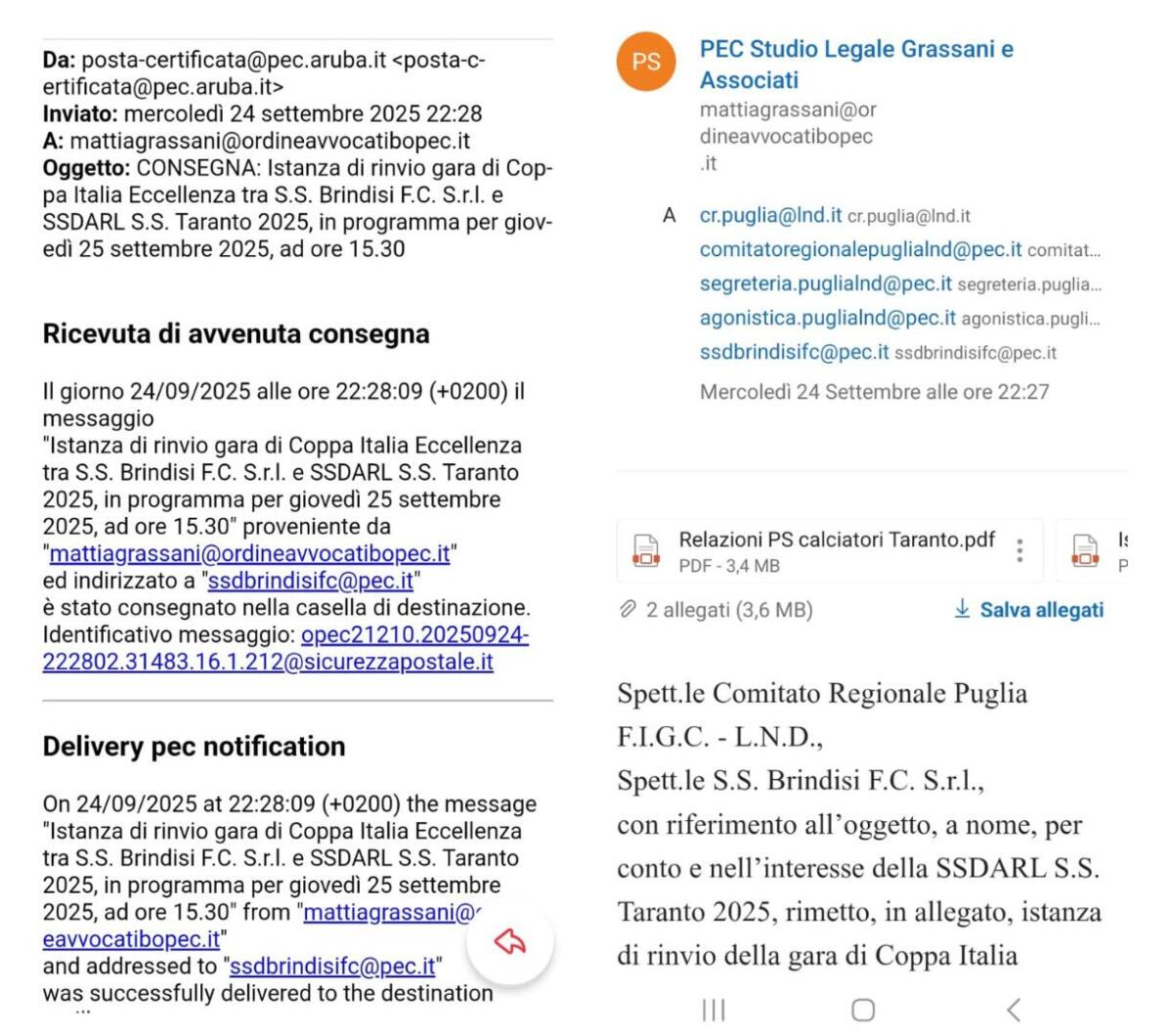 Rinvio gara di coppa, il Taranto replica alle false dichiarazioni del Brindisi: ecco la richiesta