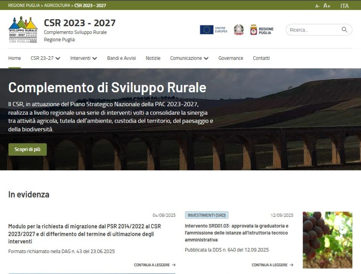 Sviluppo rurale, online il nuovo portale del Csr Puglia: «Fondamentale per coinvolgere la comunità» Sviluppo rurale, online il nuovo portale del Csr Puglia: «Fondamentale per coinvolgere la comunità»