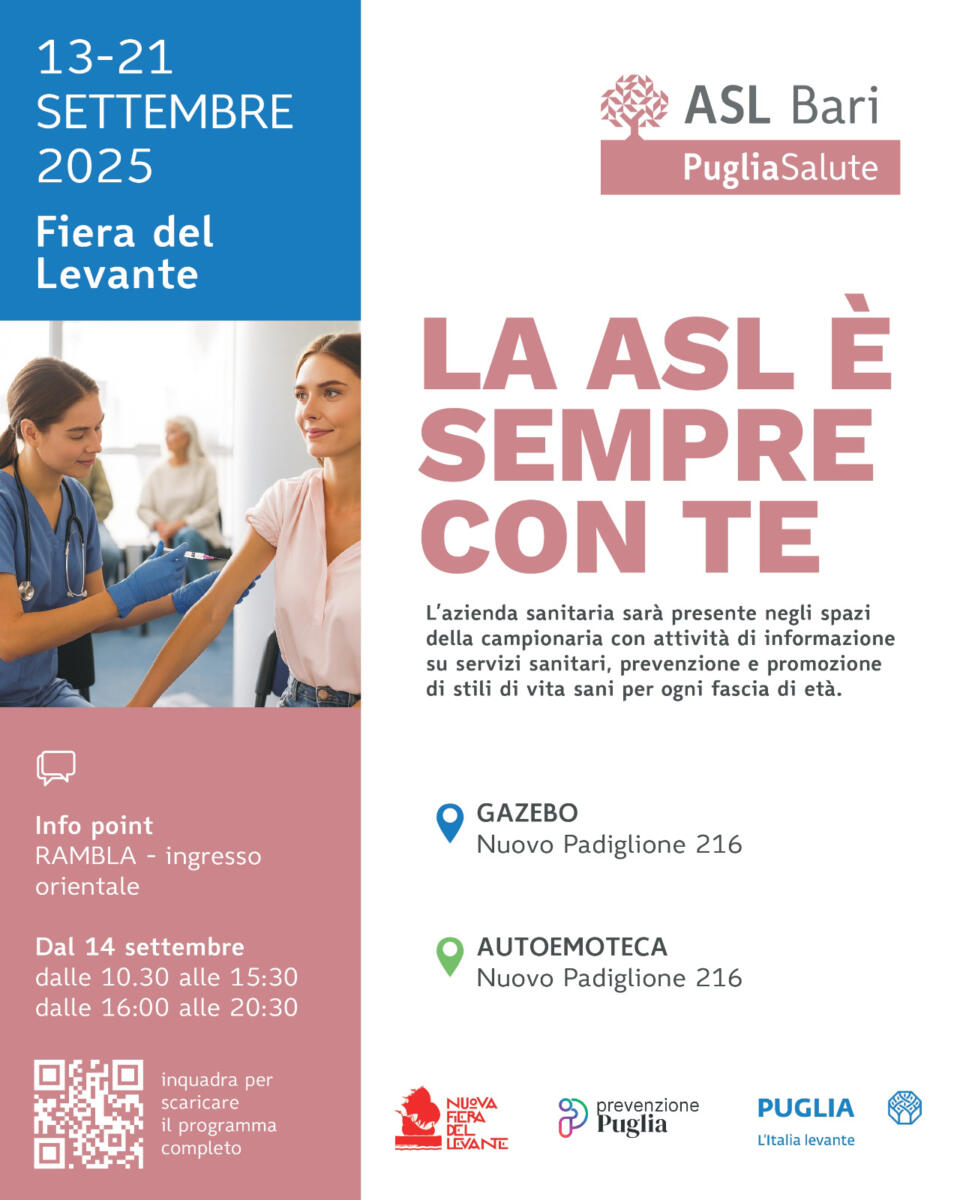 Bari, sanità in Fiera del Levante: la Asl tra la gente per informare e fare prevenzione – IL PROGRAMMA Bari, sanità in Fiera del Levante: la Asl tra la gente per informare e fare prevenzione – IL PROGRAMMA