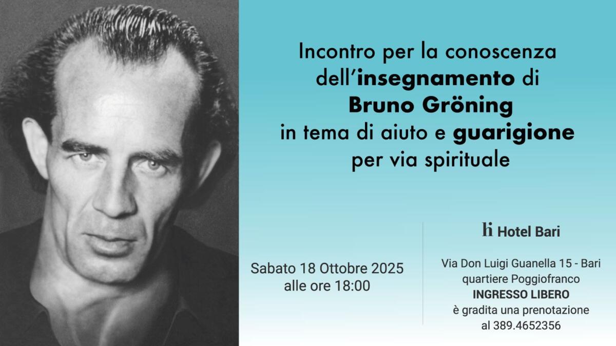 L’insegnamento di Bruno Gröning su aiuto e guarigione per via spirituale: se ne parla a Bari L’insegnamento di Bruno Gröning su aiuto e guarigione per via spirituale: se ne parla a Bari