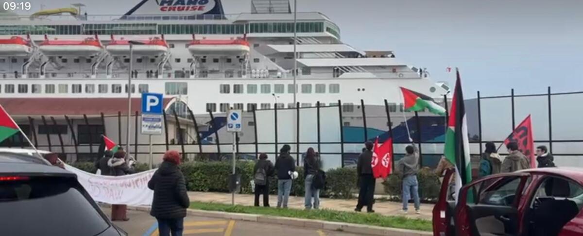 Galleria foto 'Nave da crociera israeliana nel porto di Brindisi: faccia a faccia tra manifestanti e turisti' - foto 1