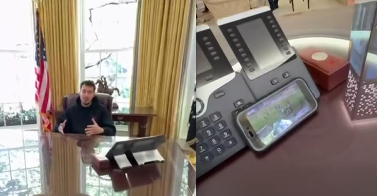 Galleria foto 'Da Washington al San Sabino: Vincenzo tifa il Canosa seduto alla riproduzione della scrivania di Trump – VIDEO' - foto 1