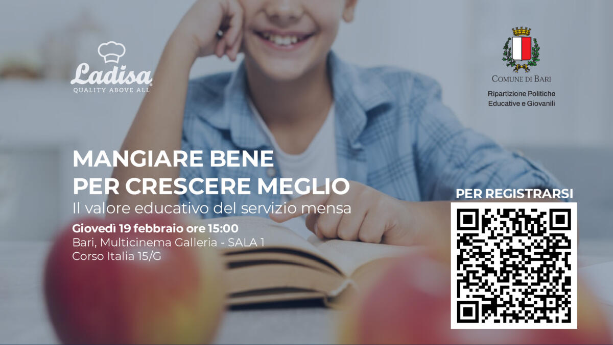 Bari, mangiare bene per crescere meglio: il valore educativo del servizio mensa. Al Multicinema Galleria Bari, mangiare bene per crescere meglio: il valore educativo del servizio mensa. Al Multicinema Galleria