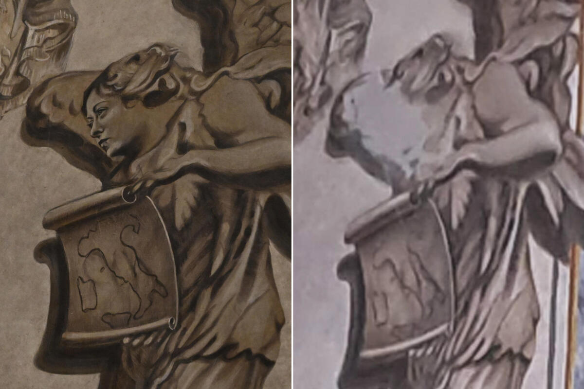Galleria foto 'Rimosso l’affresco dell’angelo con il volto di Meloni, il parroco: «Processione di persone per vederlo»' - foto 1