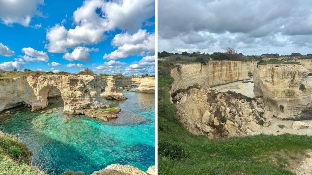 Maltempo in Puglia, crolla l’arco dell’amore a Melendugno: addio a uno dei simboli del Salento – VIDEO Maltempo in Puglia, crolla l’arco dell’amore a Melendugno: addio a uno dei simboli del Salento – VIDEO