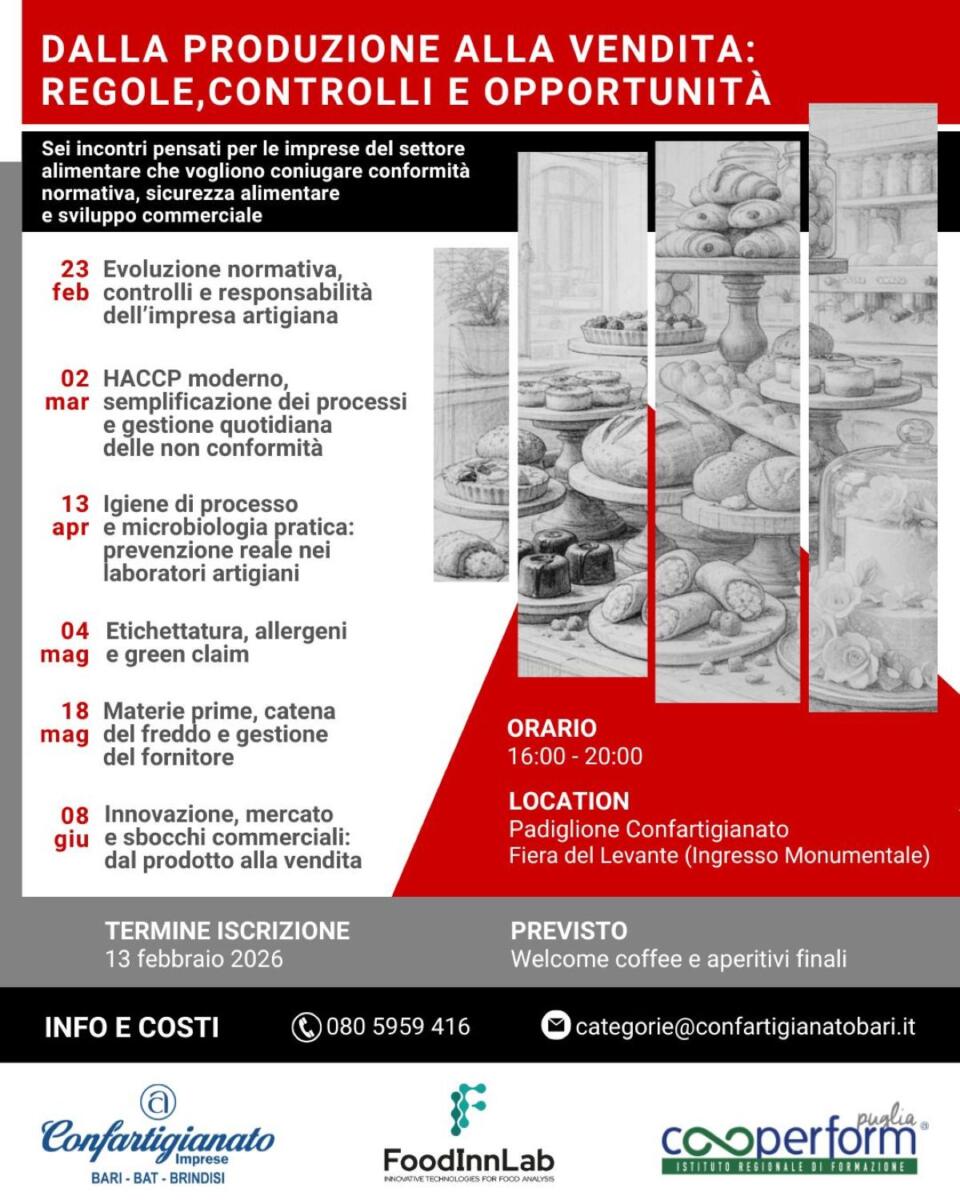 Regole, controlli e opportunità del settore alimentare: via al percorso di formazione di Confartigianato e FoodInnLab Regole, controlli e opportunità del settore alimentare: via al percorso di formazione di Confartigianato e FoodInnLab