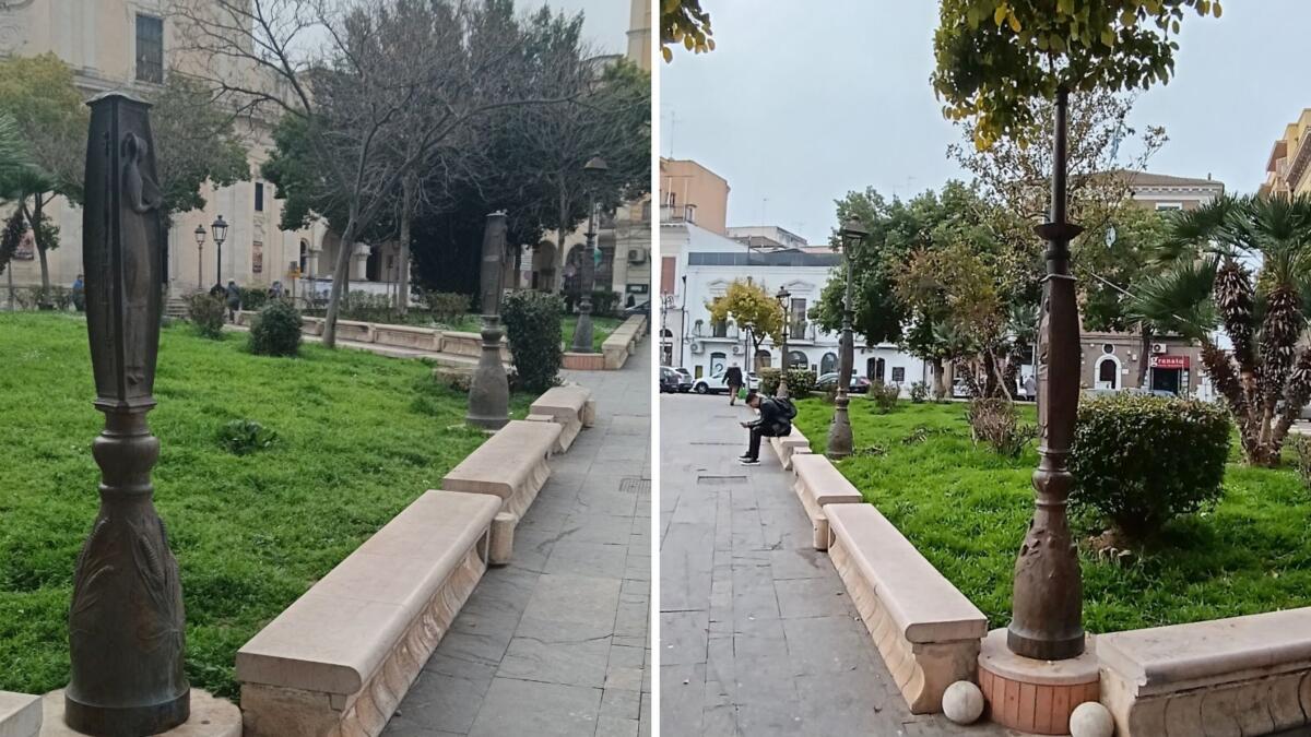 Galleria foto 'Vandali scatenati nel centro di Foggia, spezzati i pali artistici del monumento a Umberto Giordano' - foto 1