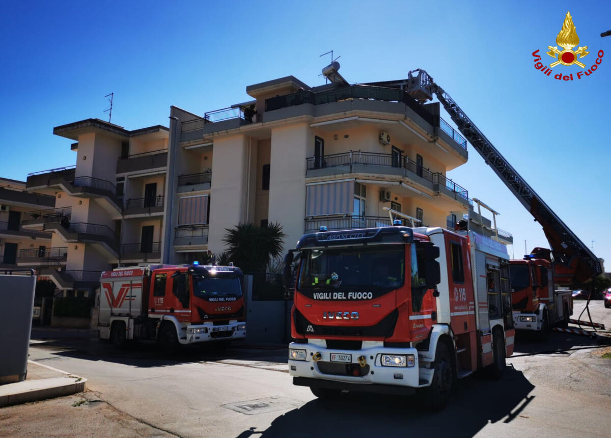 Palo del Colle, incendio all’ultimo piano di un palazzo: fiamme dagli elettrodomestici. Nessun ferito – FOTO
