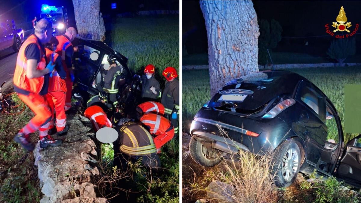 Galleria foto 'Incidente nel Barese, auto finisce fuori strada e impatta contro un albero: tre ragazzi in codice rosso' - foto 1
