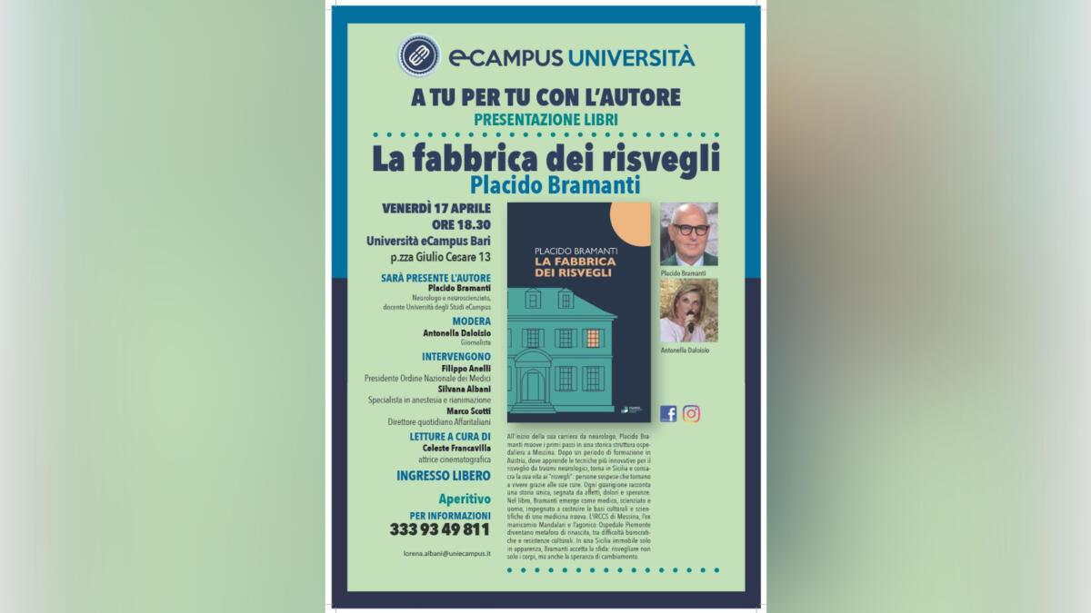 Tra cura e speranza di cambiamento, il neurologo Placido Bramati presenta “La fabbrica dei risvegli” a Bari Tra cura e speranza di cambiamento, il neurologo Placido Bramati presenta “La fabbrica dei risvegli” a Bari