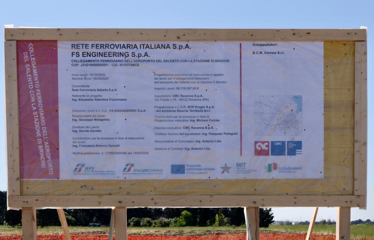 Galleria foto 'Brindisi, via al cantiere per il collegamento ferroviario tra stazione e aeroporto: sarà pronto entro il 2028 – FOTO e VIDEO' - foto 6