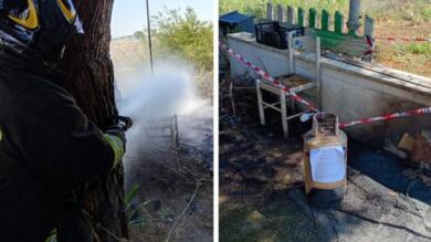 Brindisi, incendio in un campo di sterpaglie: paura per una bombola di gpl tra le fiamme