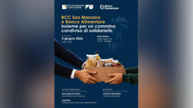 Un milione di pasti per i pugliesi in difficoltà, il progetto solidale della Bcc San Marzano