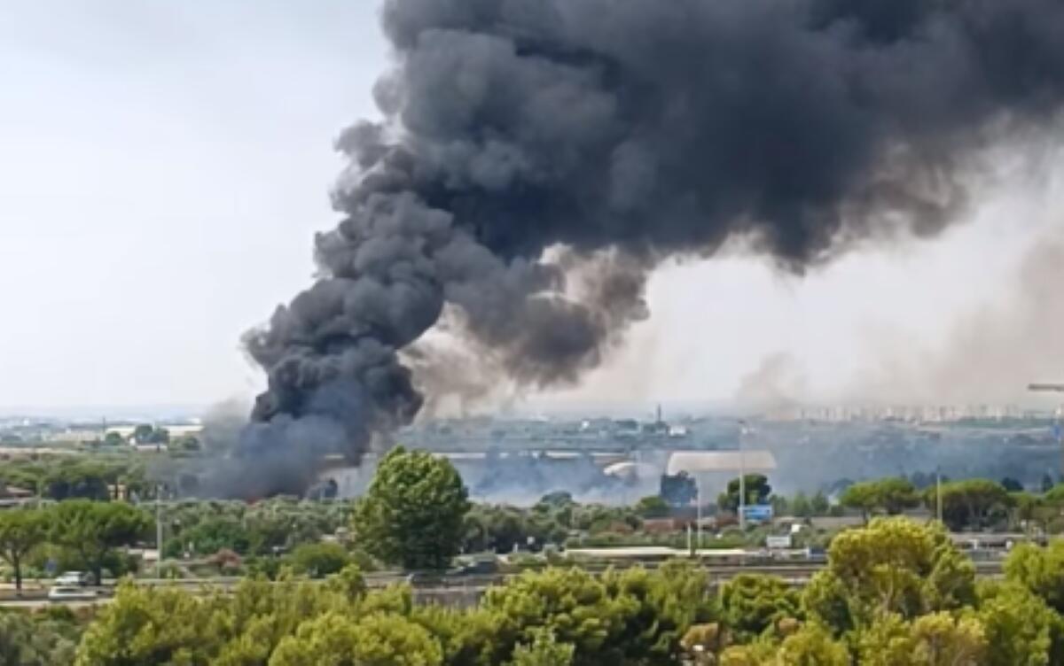 Bari, fiamme al campo rom di Japigia: colonna di fumo nero visibile in tutta la città Bari, fiamme al campo rom di Japigia: colonna di fumo nero visibile in tutta la città