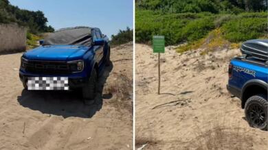 Porto Cesareo, fuoristrada parcheggiato sulle dune: «Balordi». Maxi multa per un turista – VIDEO