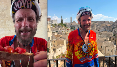 Jovanotti pedala dalla Puglia alla Basilicata: tappa golosa ad Altamura, poi l’arrivo a Matera – VIDEO