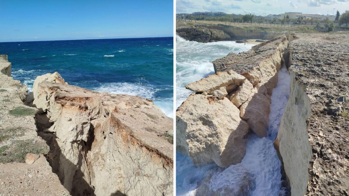Monopoli, crolla la falesia a Cala Monaci: «Spaccatura di 30 metri». In spiaggia c’erano turisti Monopoli, crolla la falesia a Cala Monaci: «Spaccatura di 30 metri». In spiaggia c’erano turisti